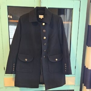 Milly Black Wool Coat with Gold Buttons & Attractive Bow on back